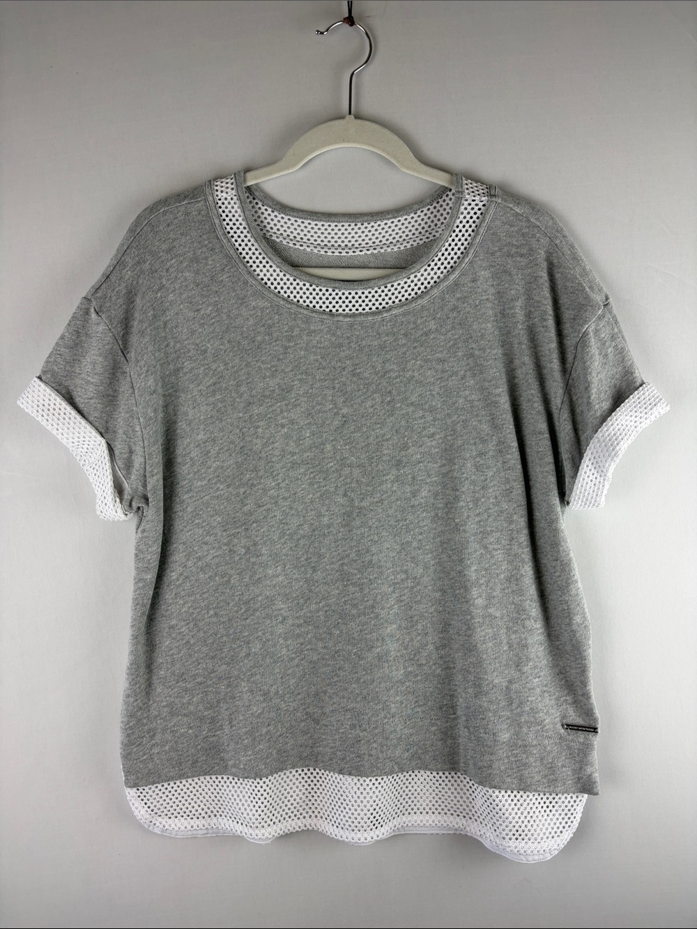 Marc New York Gray Short Sleeve Tee with White Mesh Trim